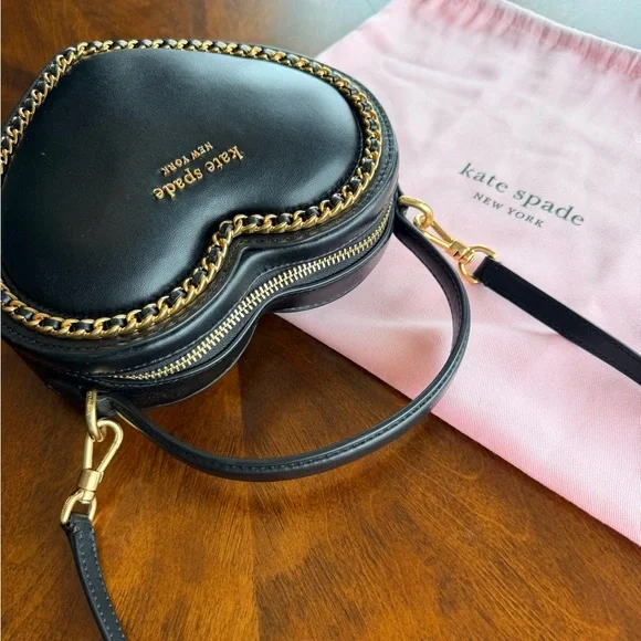 Kate Spade Amour Smooth Leather 3D Heart Crossbody Bag with Gold Chain Accent - Picture 6 of 16